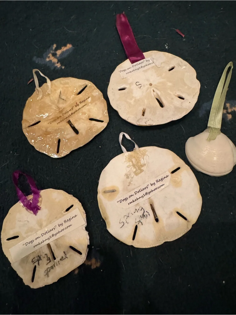 Handmade Dog real Sand Dollar Ornaments in Cream and Tan
